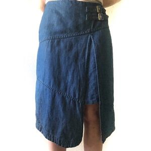 Anthropologie Holding Horses denim faux wrap skirt